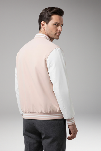 Men's Bomber Jacket Contrast Sleeves Functional Pockets