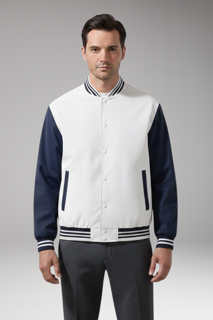 Men's Bomber Jacket Contrast Sleeves Functional Pockets