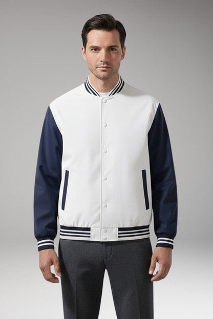 Men's Bomber Jacket Contrast Sleeves Functional Pockets