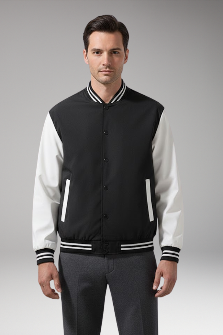 Men's Bomber Jacket Contrast Sleeves Functional Pockets