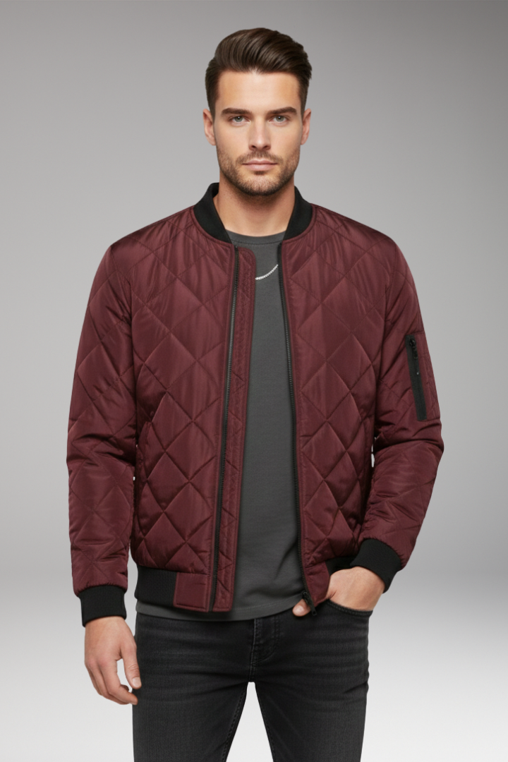 Men's Quilted Bomber Jacket Zipped Pocket