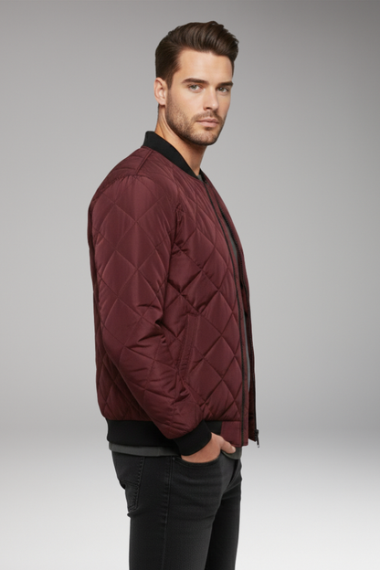 Men's Quilted Bomber Jacket Zipped Pocket