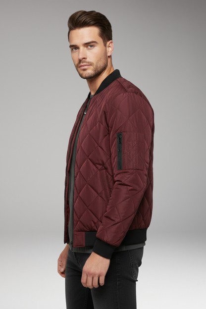 Men's Quilted Bomber Jacket Zipped Pocket