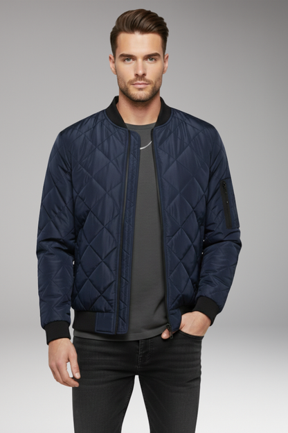Men's Quilted Bomber Jacket Zipped Pocket
