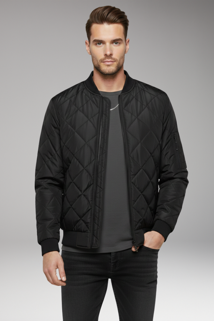 Men's Quilted Bomber Jacket Zipped Pocket