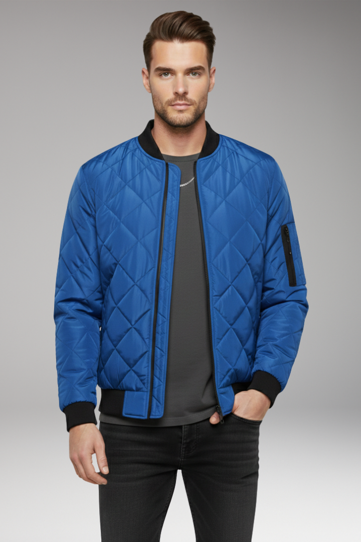 Men's Quilted Bomber Jacket Zipped Pocket