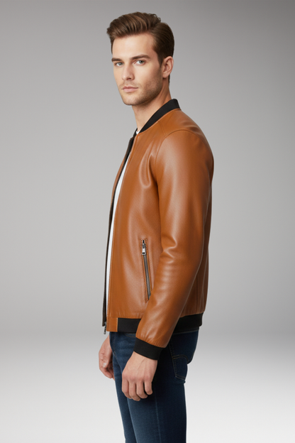 Men's Bomber Jacket Zipper Contrast Trim