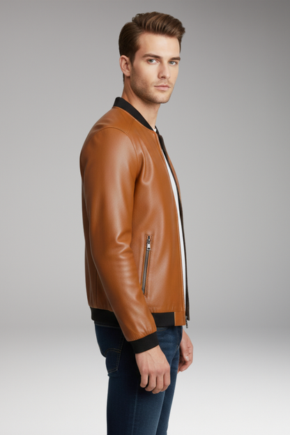 Men's Bomber Jacket Zipper Contrast Trim