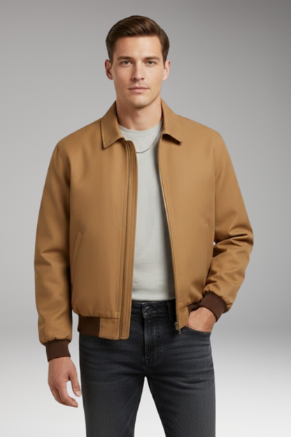 Men's Bomber Jacket Zipper Ribbed Cuffs
