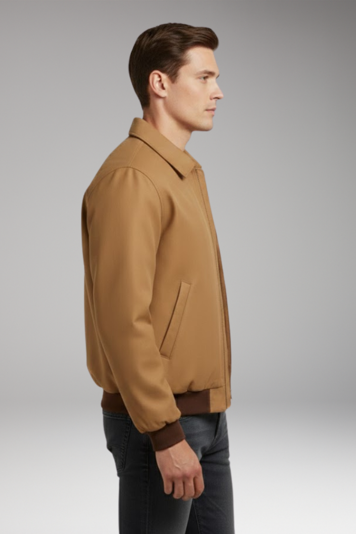 Men's Bomber Jacket Zipper Ribbed Cuffs