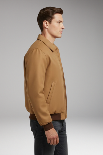 Men's Bomber Jacket Zipper Ribbed Cuffs