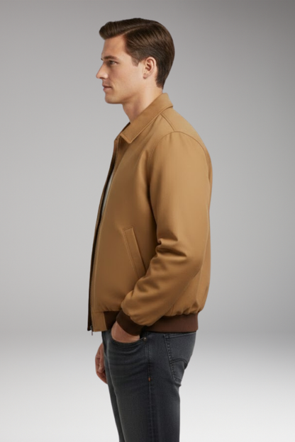 Men's Bomber Jacket Zipper Ribbed Cuffs