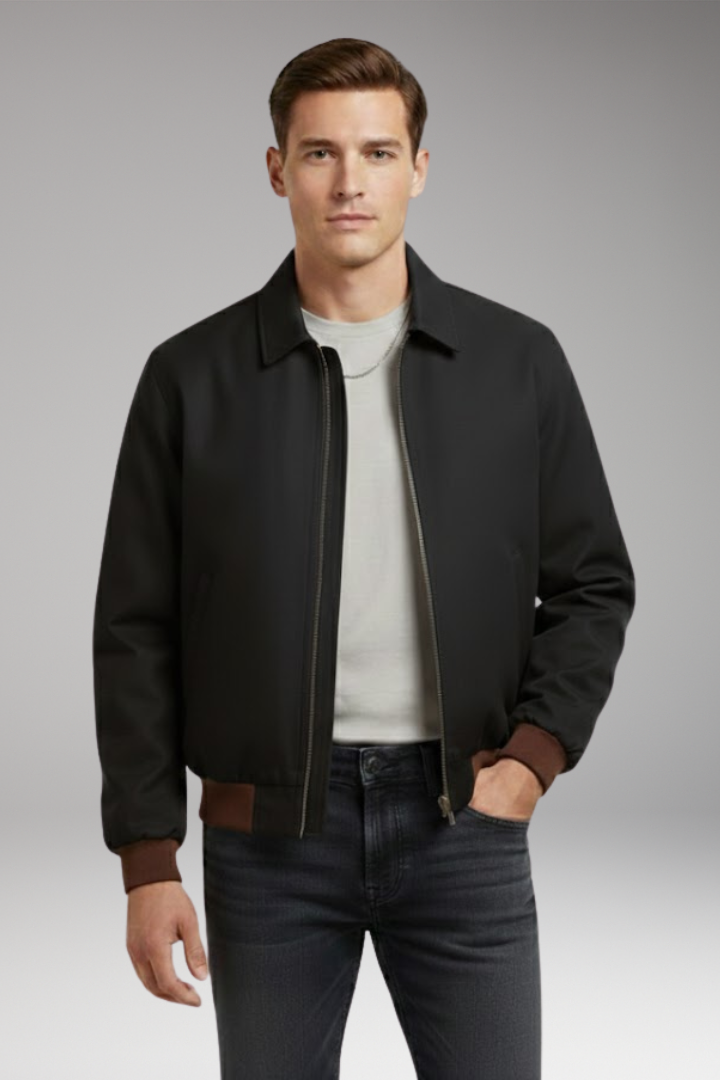 Men's Bomber Jacket Zipper Ribbed Cuffs