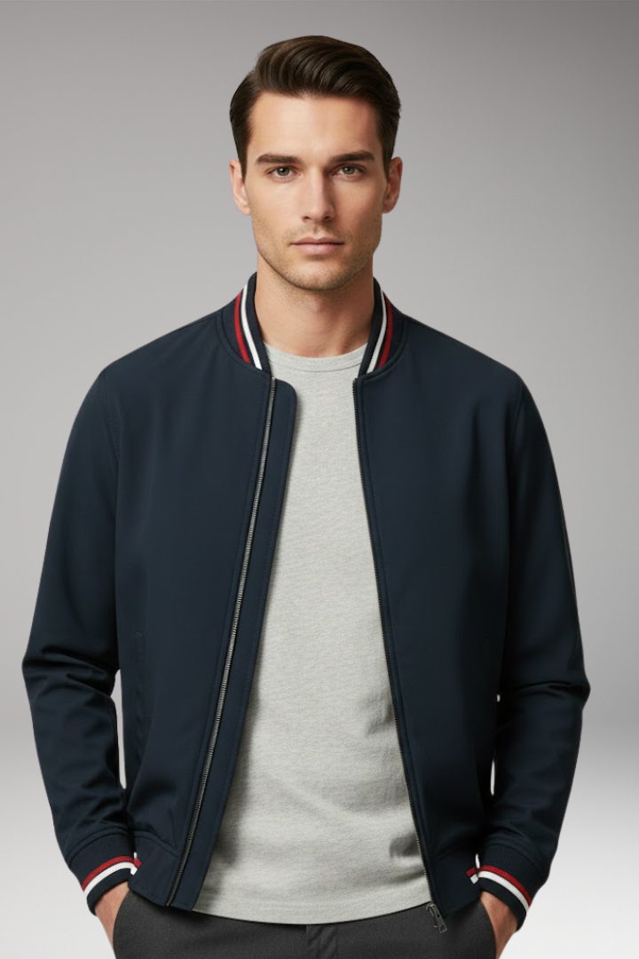 Men's Bomber Jacket Zipper Ribbed Trim