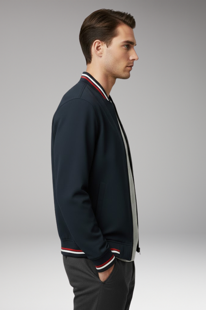 Men's Bomber Jacket Zipper Ribbed Trim
