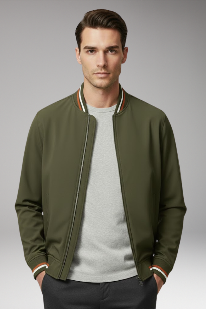 Men's Bomber Jacket Zipper Ribbed Trim