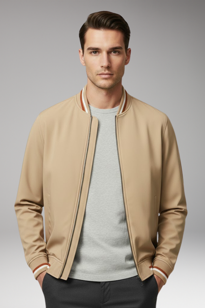 Men's Bomber Jacket Zipper Ribbed Trim