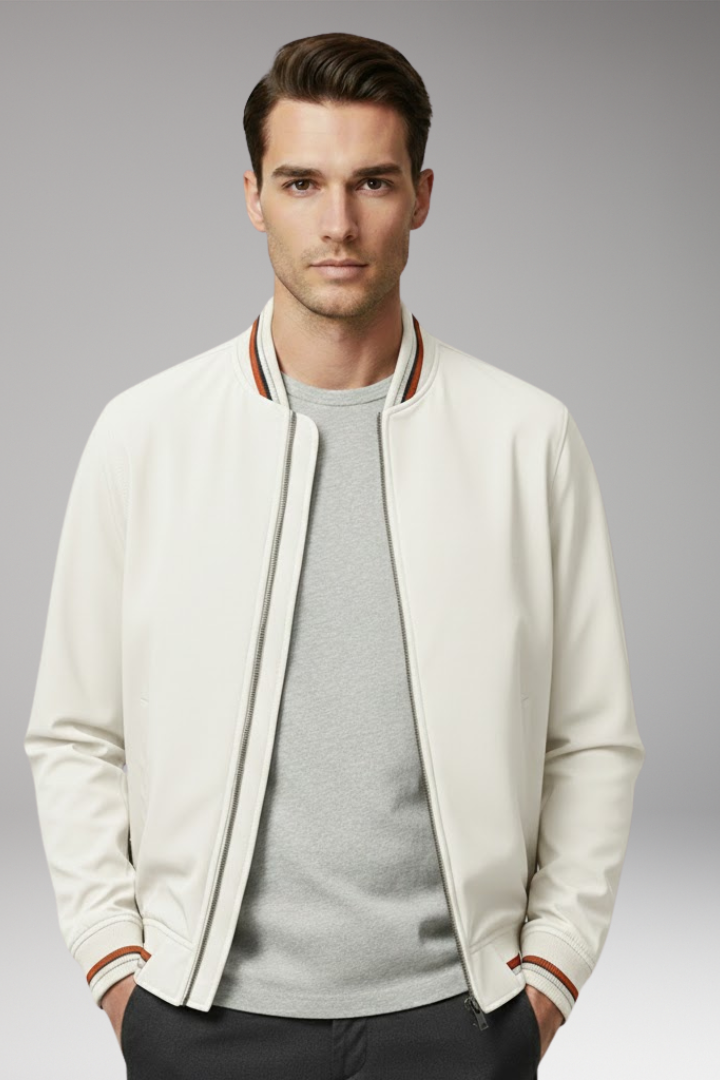 Men's Bomber Jacket Zipper Ribbed Trim