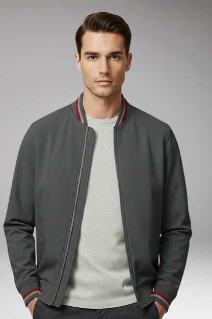 Men's Bomber Jacket Zipper Ribbed Trim