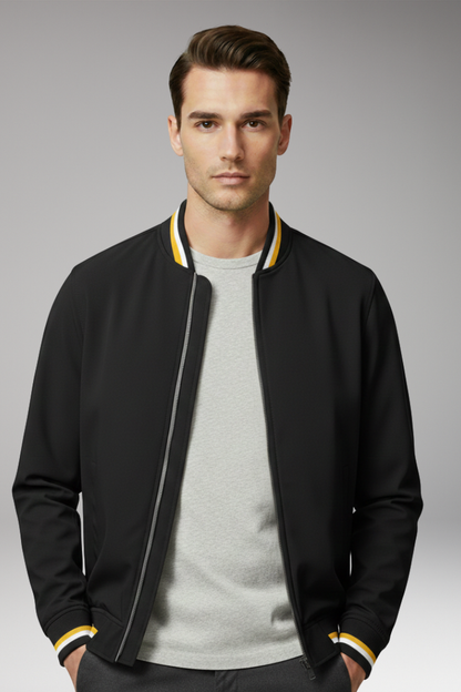 Men's Bomber Jacket Zipper Ribbed Trim