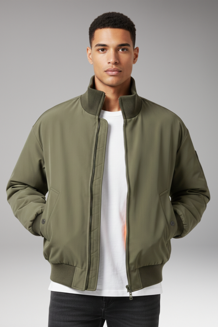 Men's Bomber Jacket High Collar Side Pockets