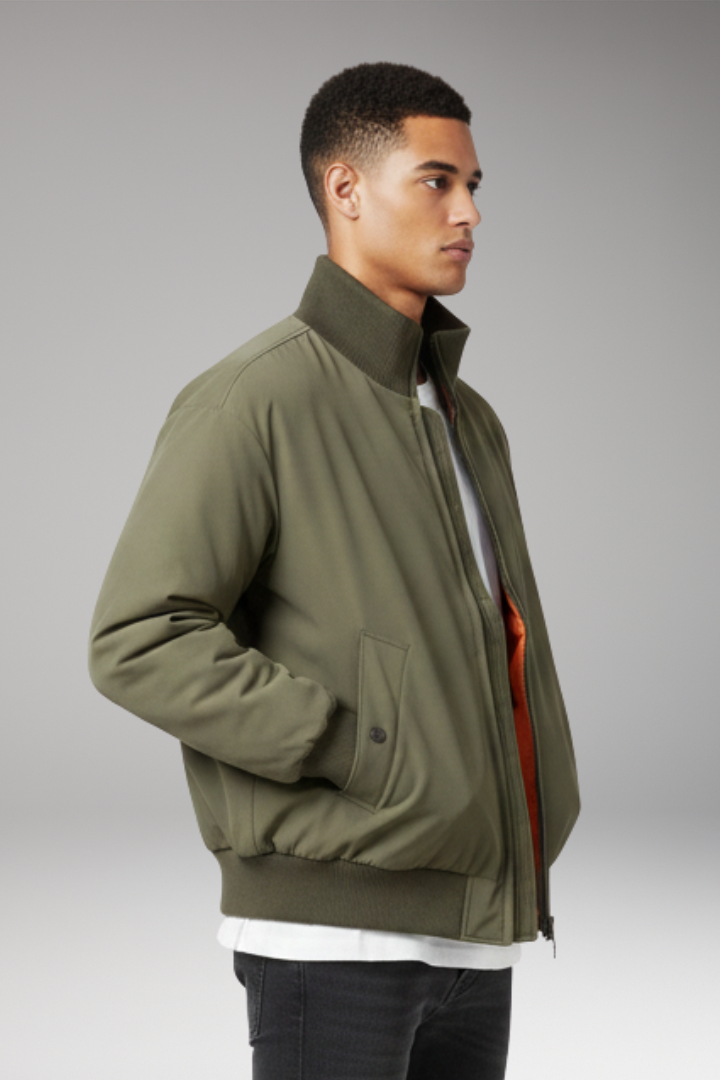 Men's Bomber Jacket High Collar Side Pockets