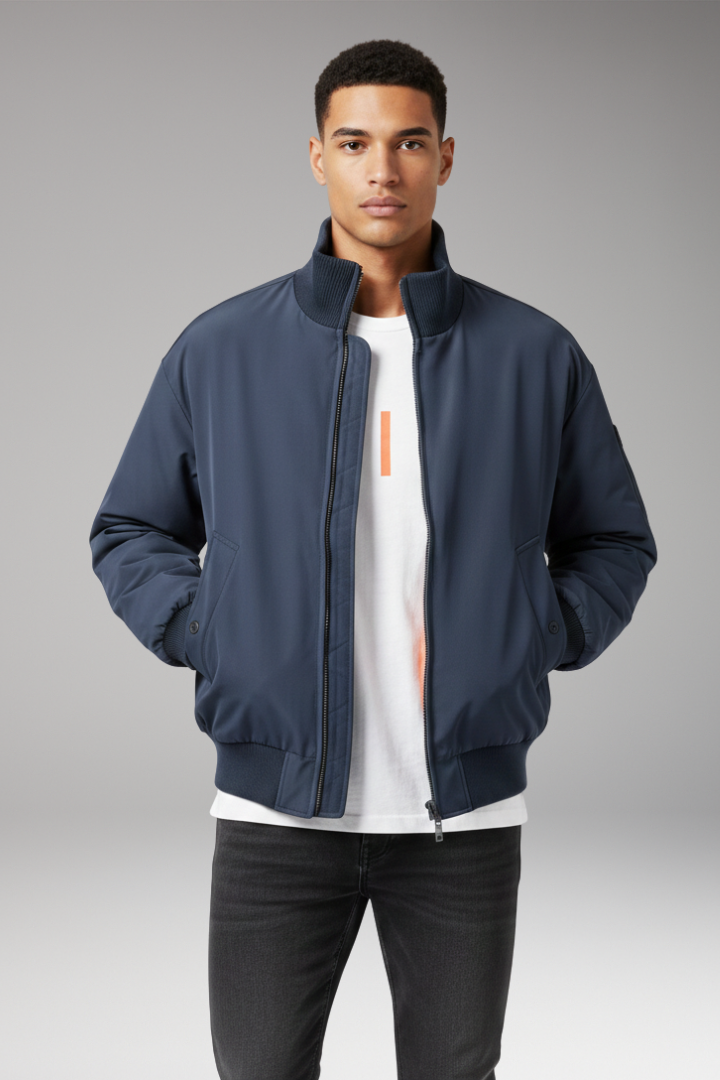 Men's Bomber Jacket High Collar Side Pockets