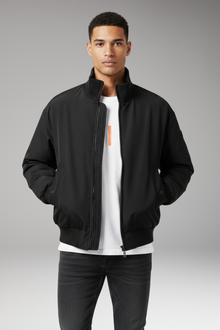 Men's Bomber Jacket High Collar Side Pockets