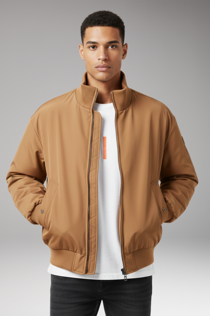 Men's Bomber Jacket High Collar Side Pockets