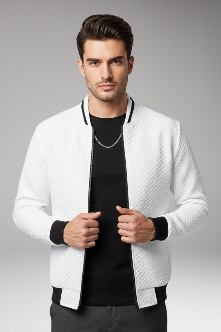 Men's Bomber Jacket Jacquard Zip Black