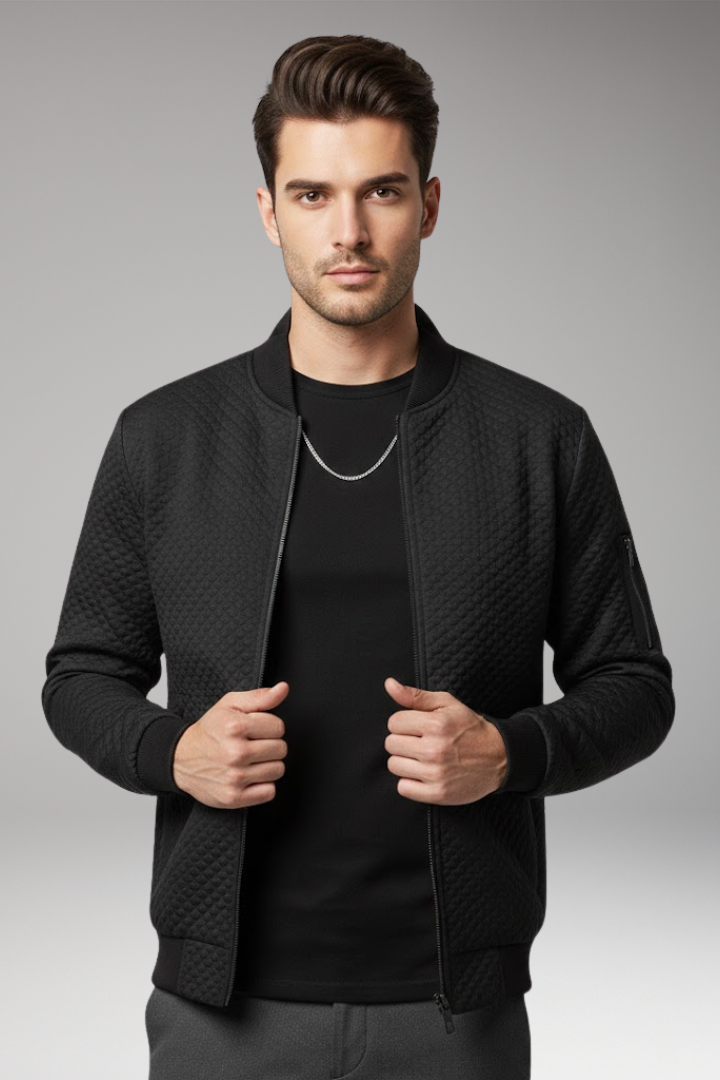 Men's Bomber Jacket Jacquard Zip Black