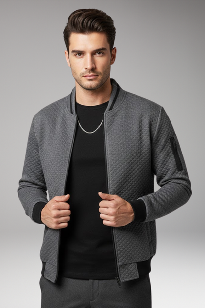 Men's Bomber Jacket Jacquard Zip Black