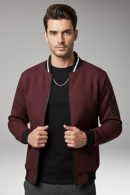 Men's Bomber Jacket Jacquard Zip Black