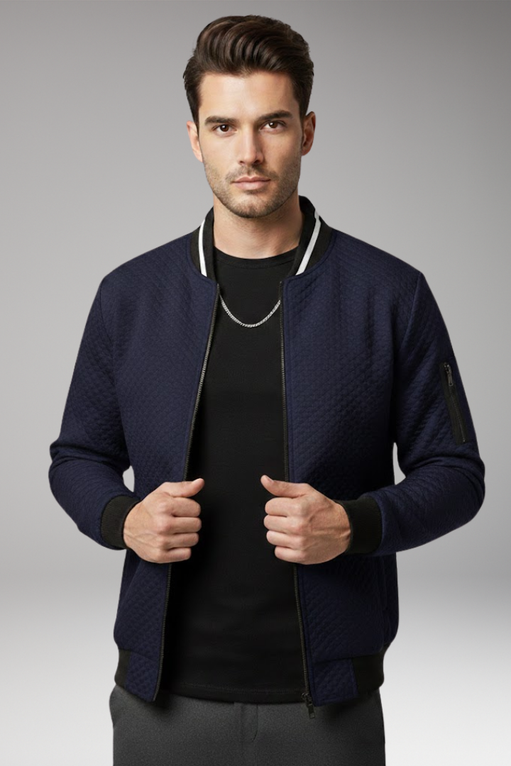 Men's Bomber Jacket Jacquard Zip Black
