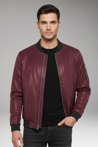 Men's Bomber Jacket Metallic Front Zipper