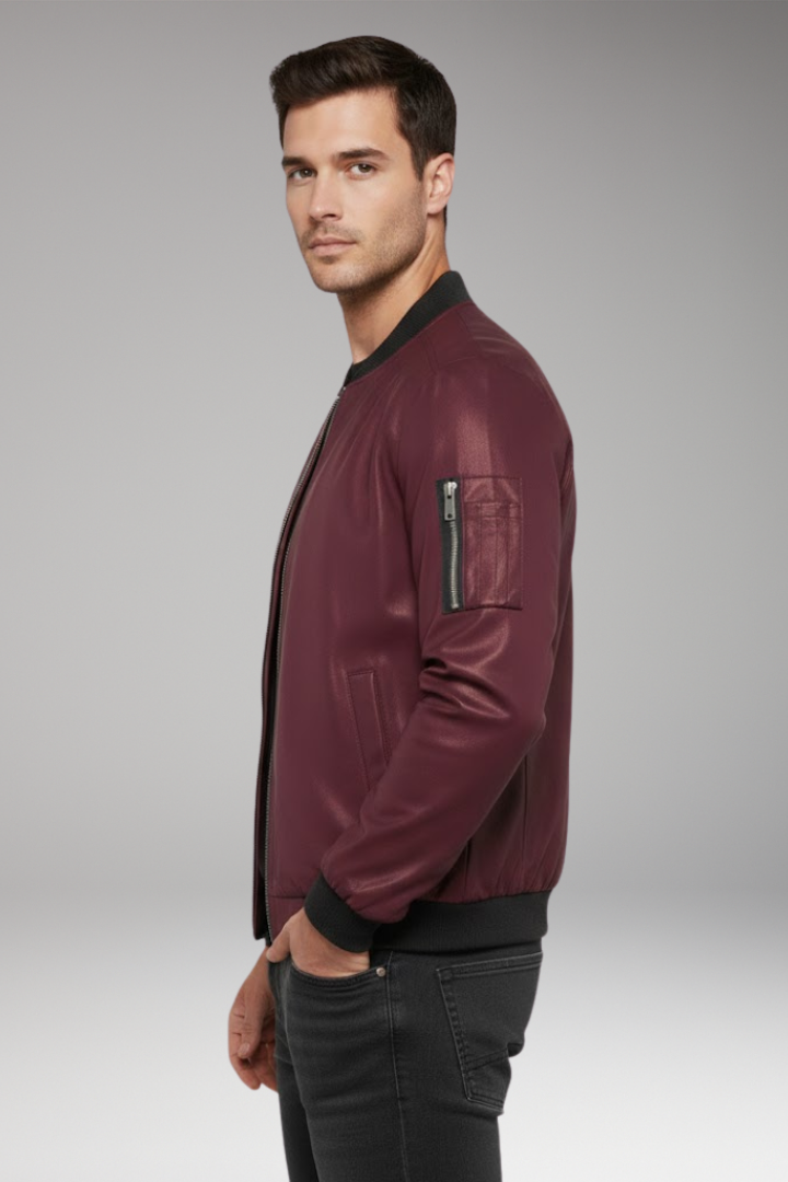 Men's Bomber Jacket Metallic Front Zipper