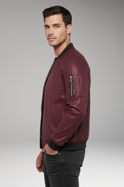 Men's Bomber Jacket Metallic Front Zipper