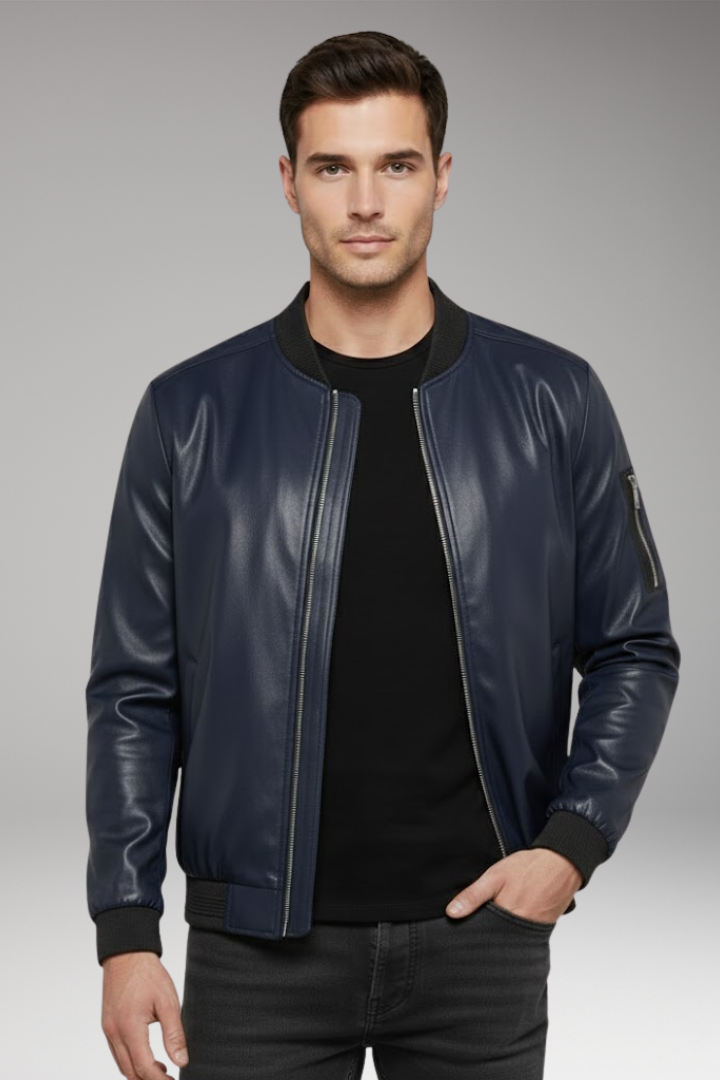 Men's Bomber Jacket Metallic Front Zipper