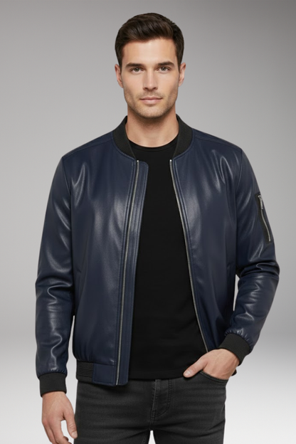 Men's Bomber Jacket Metallic Front Zipper