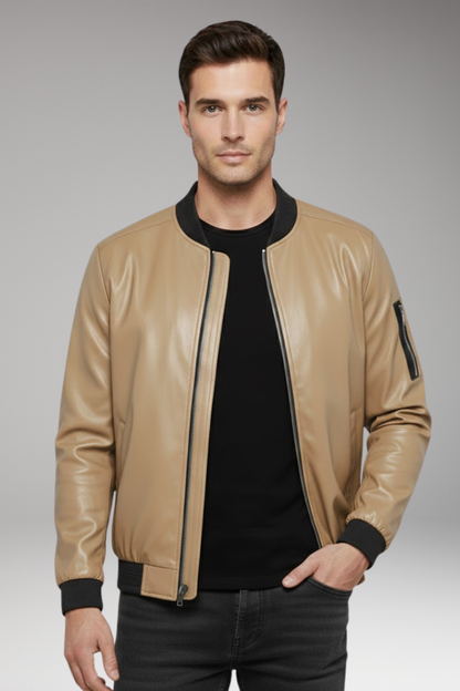 Men's Bomber Jacket Metallic Front Zipper