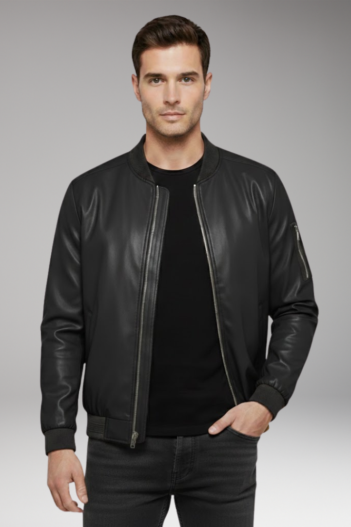 Men's Bomber Jacket Metallic Front Zipper