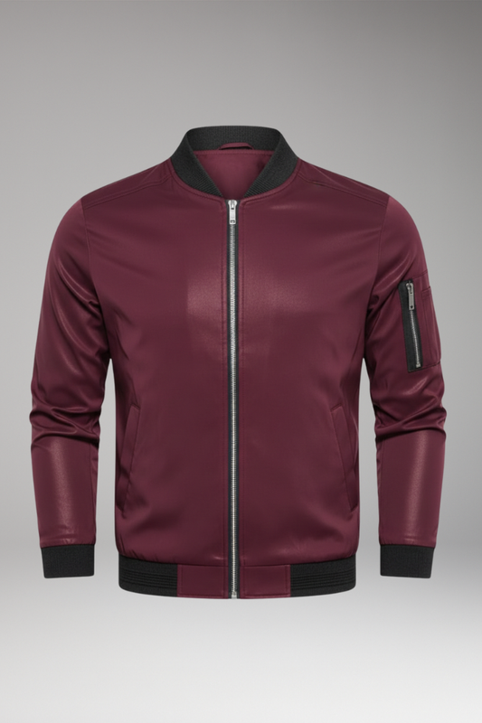 Men's Bomber Jacket Metallic Front Zipper - VibreMode