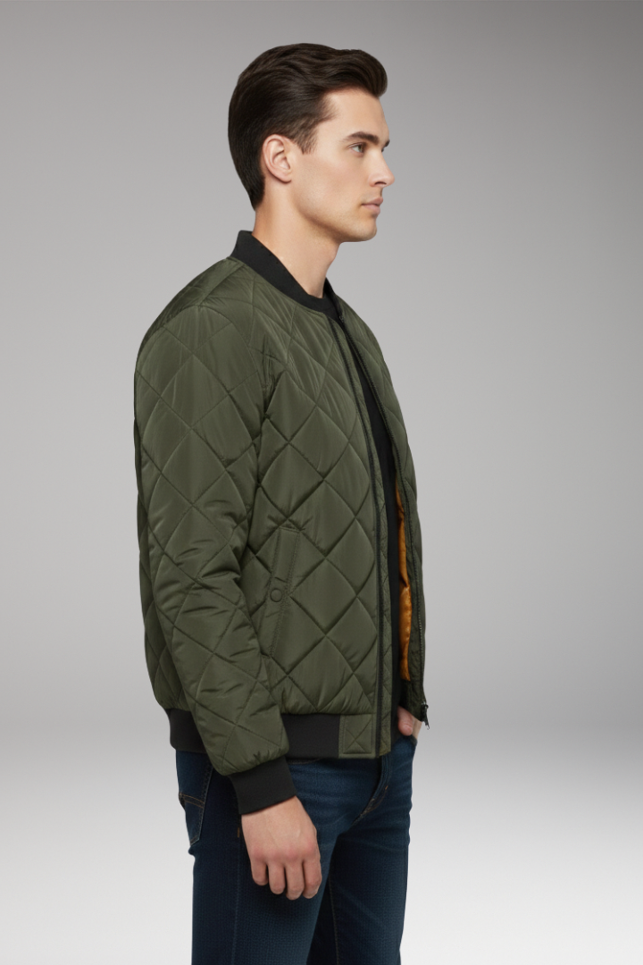 Men's Padded Bomber Jacket Ribbed Cotton Black
