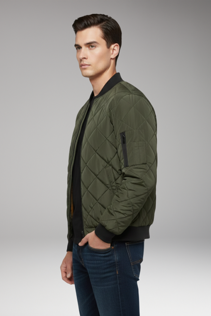Men's Padded Bomber Jacket Ribbed Cotton Black