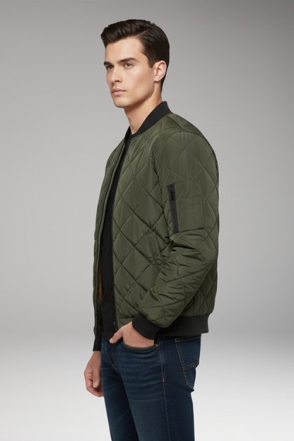 Men's Padded Bomber Jacket Ribbed Cotton Black