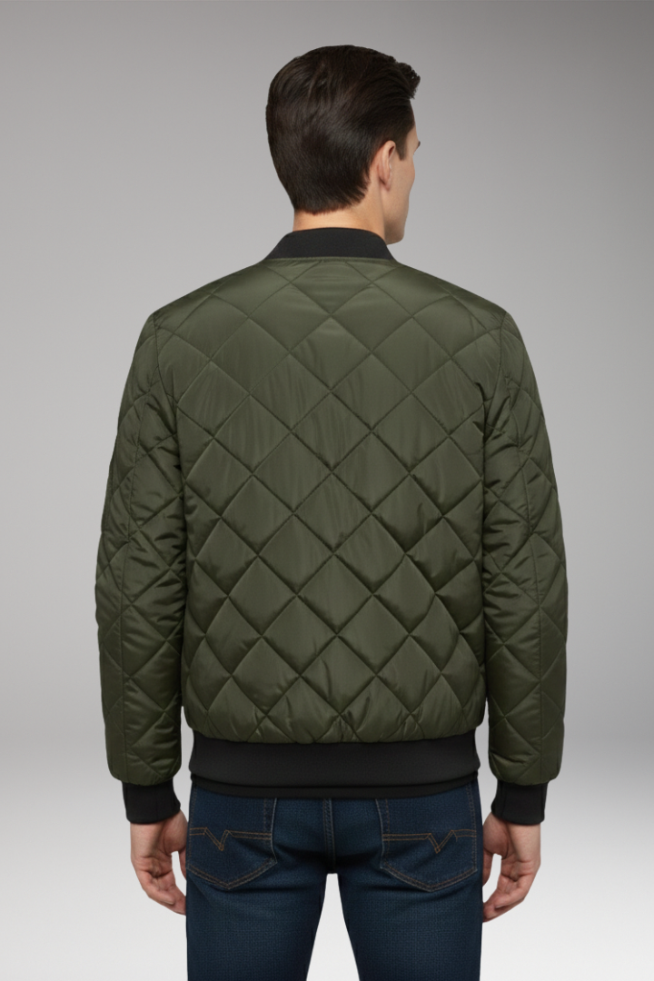 Men's Padded Bomber Jacket Ribbed Cotton Black