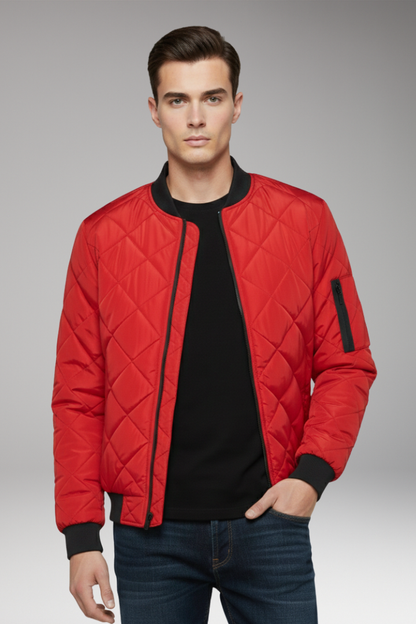 Men's Padded Bomber Jacket Ribbed Cotton Black