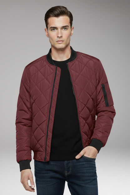 Men's Padded Bomber Jacket Ribbed Cotton Black