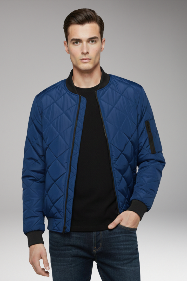 Men's Padded Bomber Jacket Ribbed Cotton Black