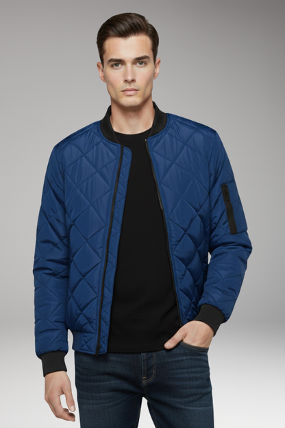 Men's Padded Bomber Jacket Ribbed Cotton Black
